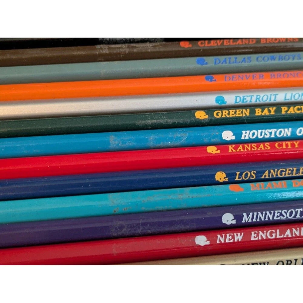 Faber Castell NFL Vintage 70s Wooden Pencils Unsharpened Complete 28 Teams READ